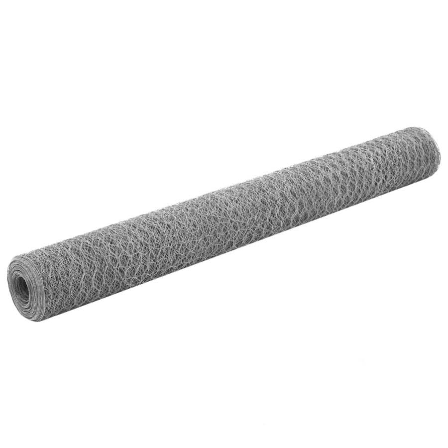 143332 vidaXL Chicken Wire Fence Galvanised Steel 25x1,2 m Silver 1