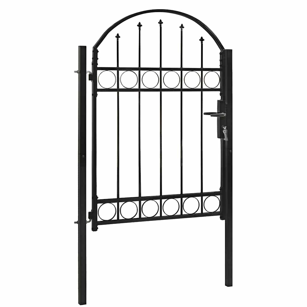Fence Gate ASSEN with Arched Top Steel Black 102 cm 125 cm