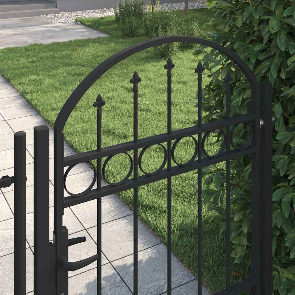 Fence Gate ASSEN with Arched Top Steel Black 102 cm 125 cm