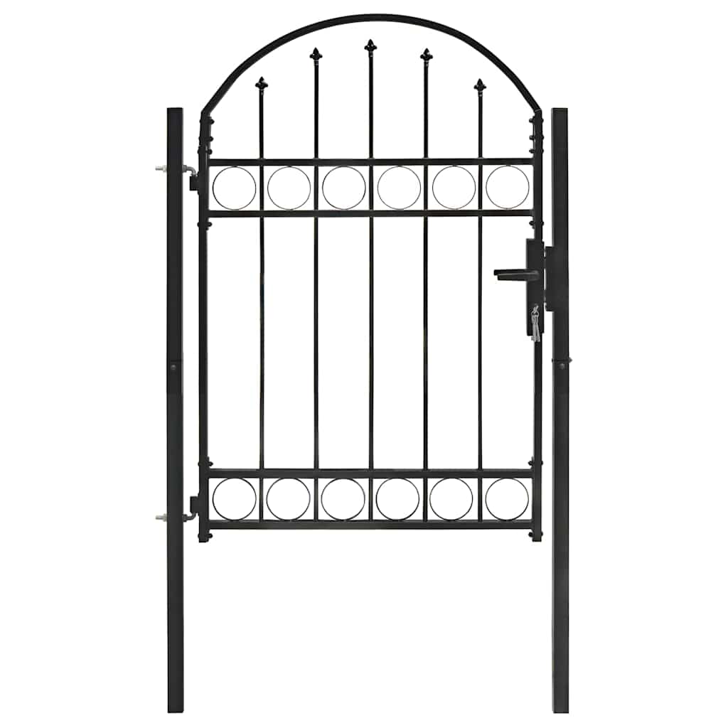 Fence Gate ASSEN with Arched Top Steel Black 102 cm 125 cm
