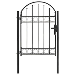 Fence Gate ASSEN with Arched Top Steel Black 102 cm 125 cm
