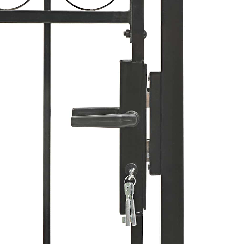 Fence Gate ASSEN with Arched Top Steel Black 102 cm 125 cm