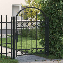Fence Gate ASSEN with Arched Top Steel Black 102 cm 125 cm