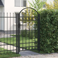 Fence Gate ASSEN with Arched Top Steel Black 102 cm 175 cm