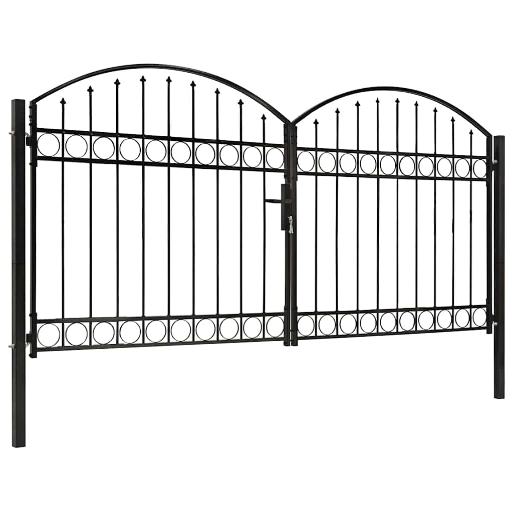Fence Gate "ASSEN" Double Door with Arched Top Steel Black 300 cm 125 cm