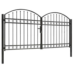 Fence Gate "ASSEN" Double Door with Arched Top Steel Black 300 cm 125 cm
