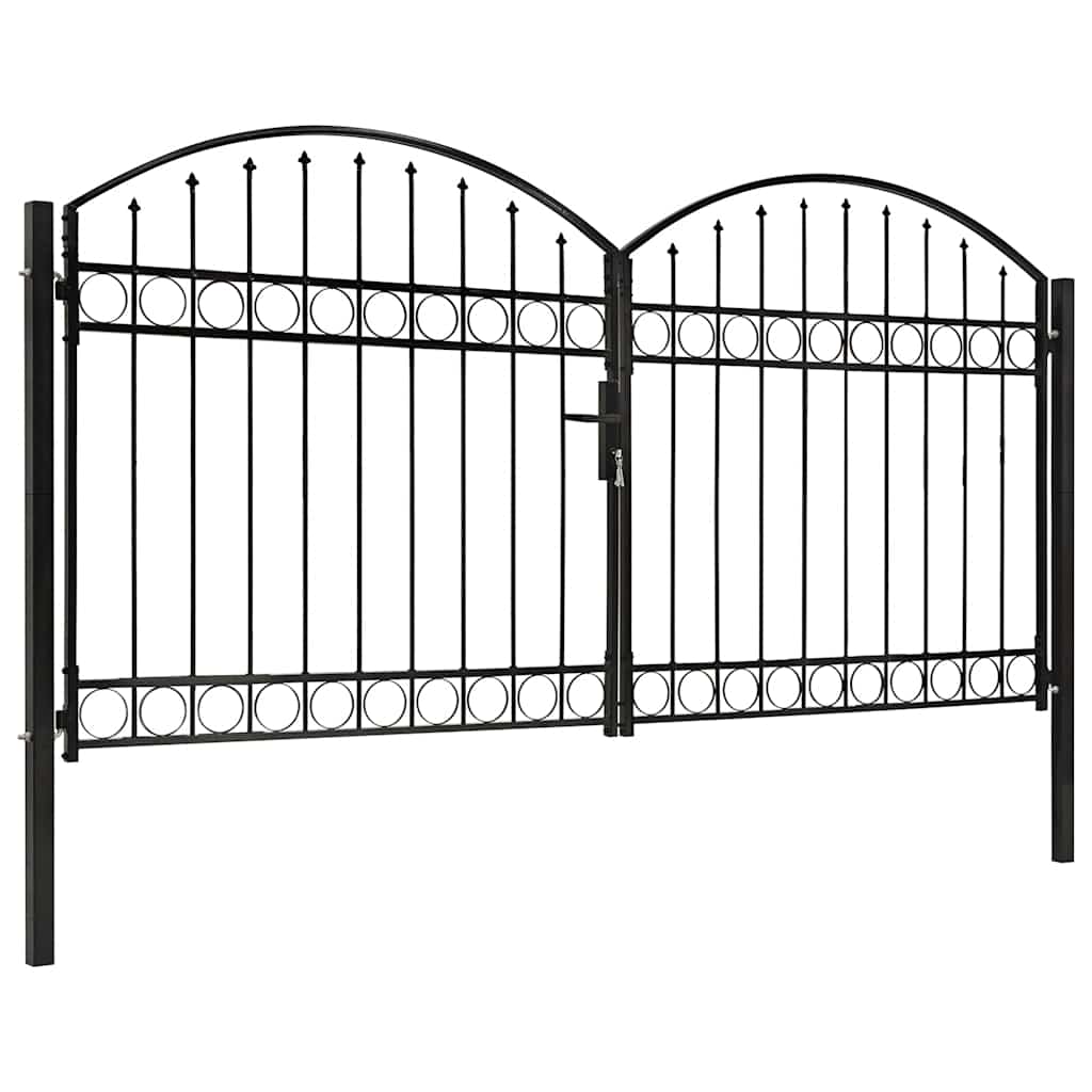 Fence Gate "ASSEN" Double Door with Arched Top Steel Black 300 cm 150 cm