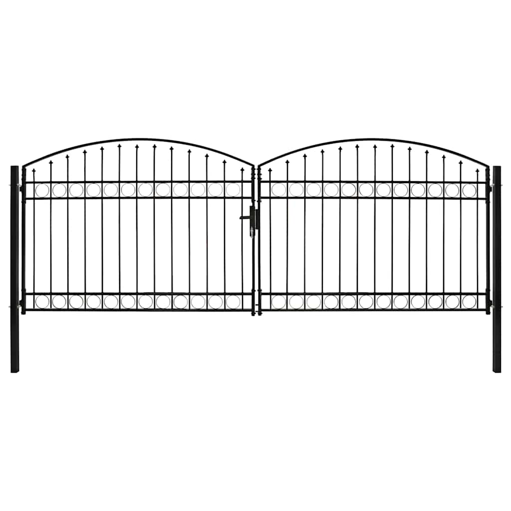 Fence Gate "ASSEN" Double Door with Arched Top Steel Black 400 cm 150 cm