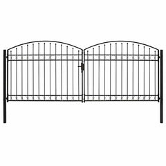Fence Gate "ASSEN" Double Door with Arched Top Steel Black 400 cm 175 cm