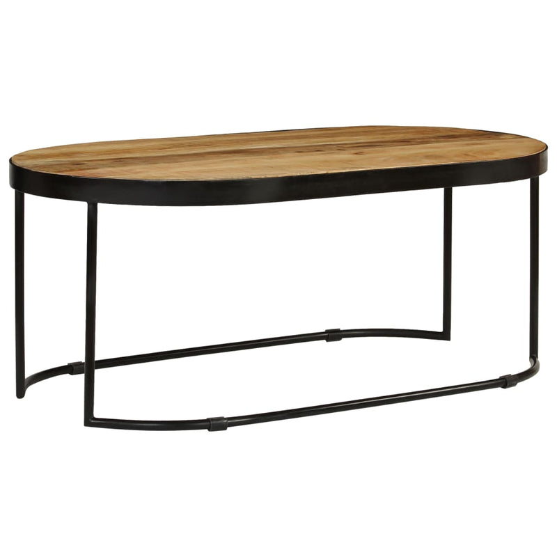 Coffee Table Oval Solid Rough Mango Wood and Steel 100 cm