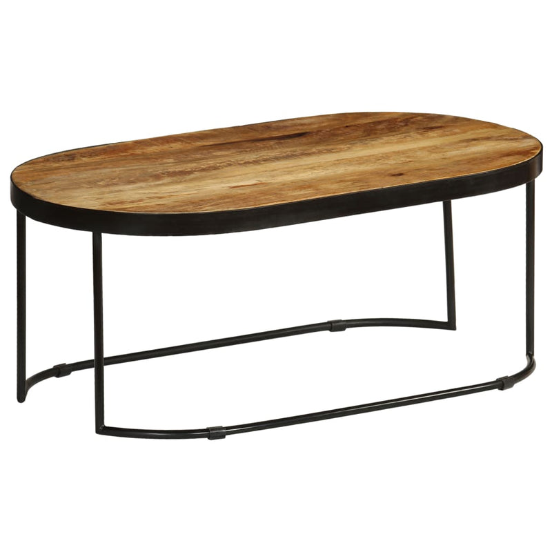 Coffee Table Oval Solid Rough Mango Wood and Steel 100 cm