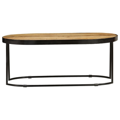 Coffee Table Oval Solid Rough Mango Wood and Steel 100 cm