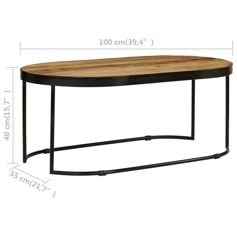 Coffee Table Oval Solid Rough Mango Wood and Steel 100 cm