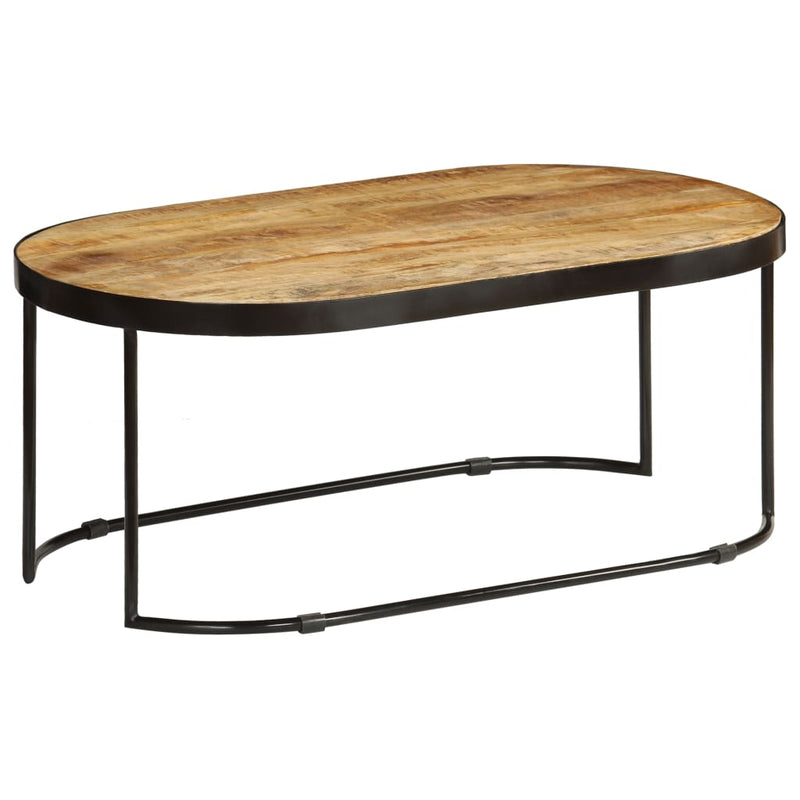 Coffee Table Oval Solid Rough Mango Wood and Steel 100 cm