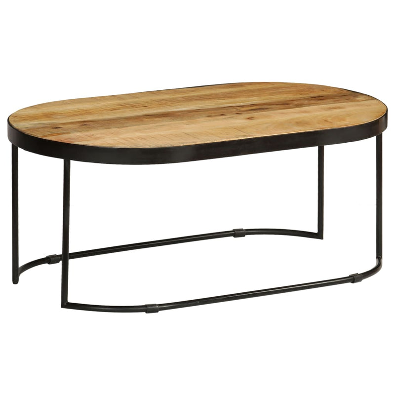 Coffee Table Oval Solid Rough Mango Wood and Steel 100 cm