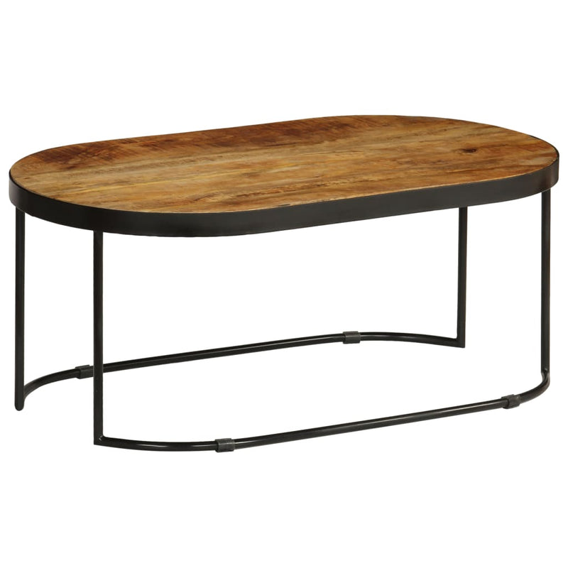 Coffee Table Oval Solid Rough Mango Wood and Steel 100 cm