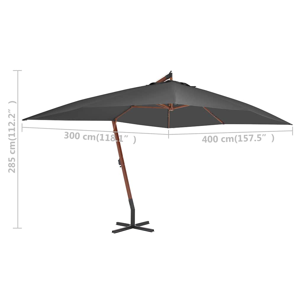 vidaXL Cantilever Garden Parasol with Wooden Pole 400x300 cm Anthracite 5