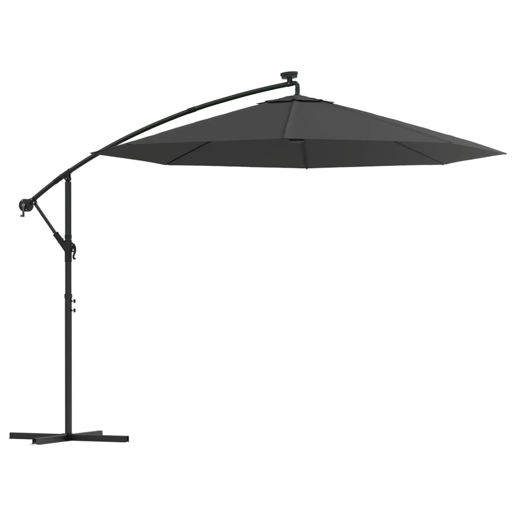 vidaXL Cantilever Garden Parasol with LED Lights and Steel Pole 300 cm Anthracite 2