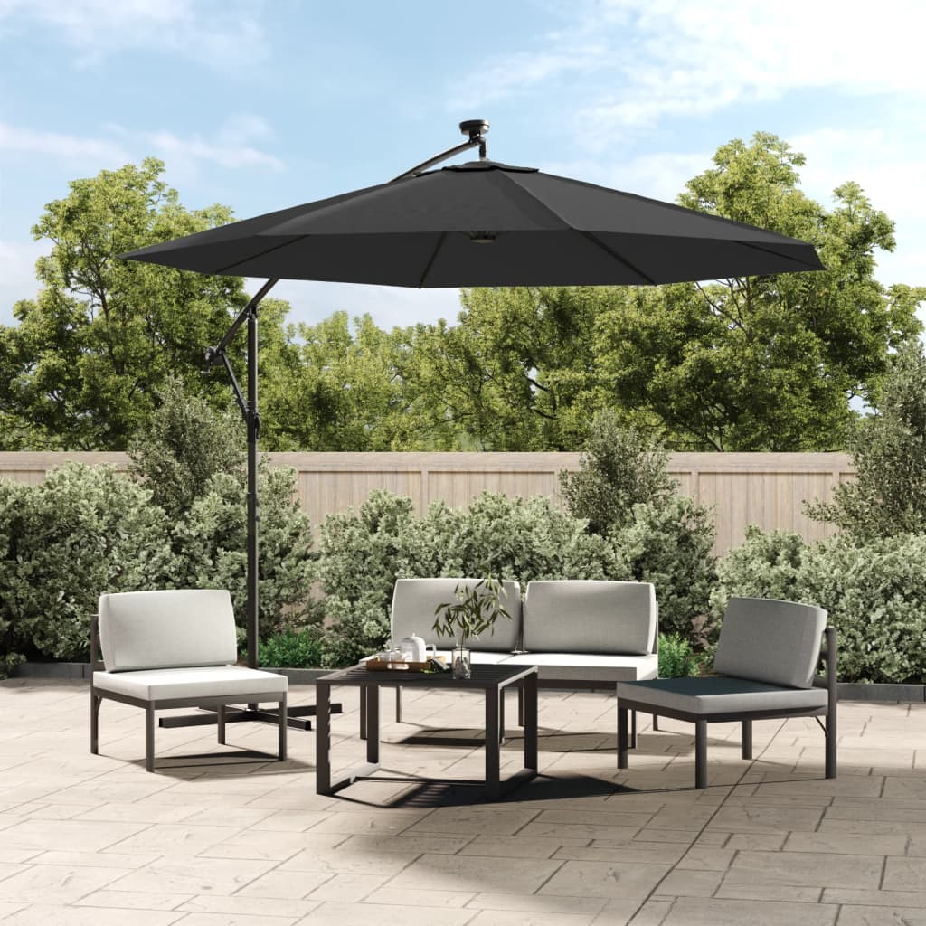 vidaXL Cantilever Garden Parasol with LED Lights and Steel Pole 300 cm Anthracite 1