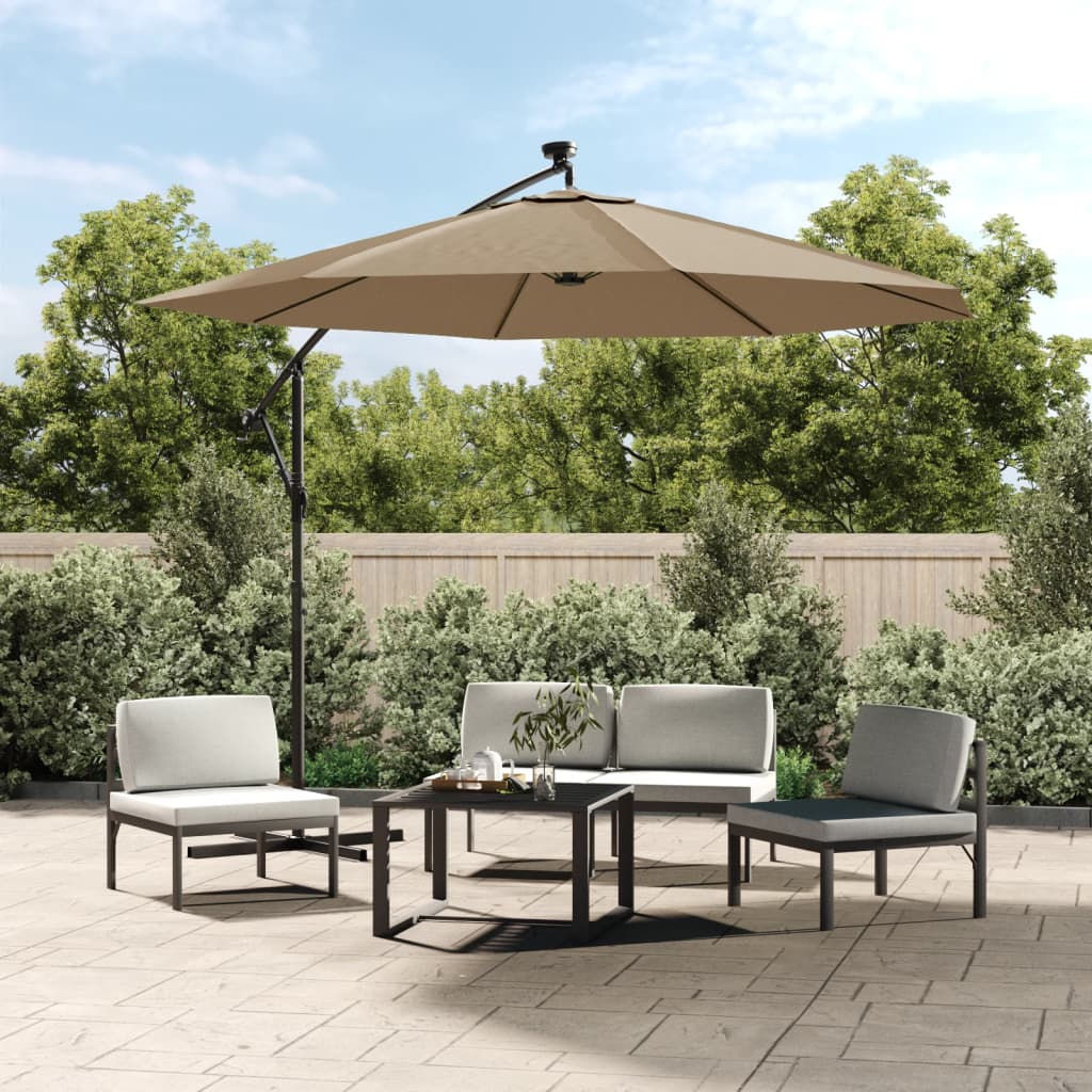 vidaXL Cantilever Garden Parasol with LED Lights and Steel Pole 300 cm Taupe 1