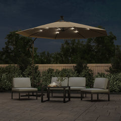 vidaXL Cantilever Garden Parasol with LED Lights and Steel Pole 300 cm Taupe 2