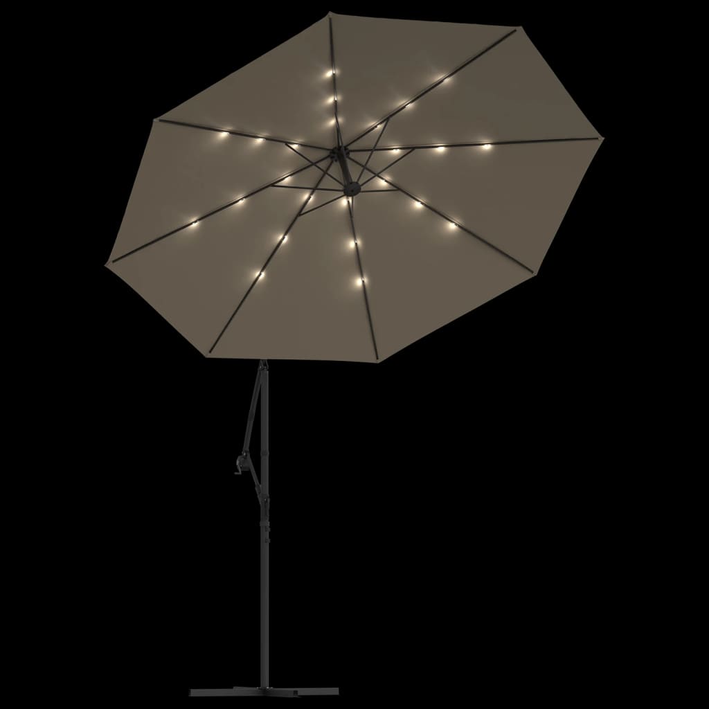 vidaXL Cantilever Garden Parasol with LED Lights and Steel Pole 300 cm Taupe 5
