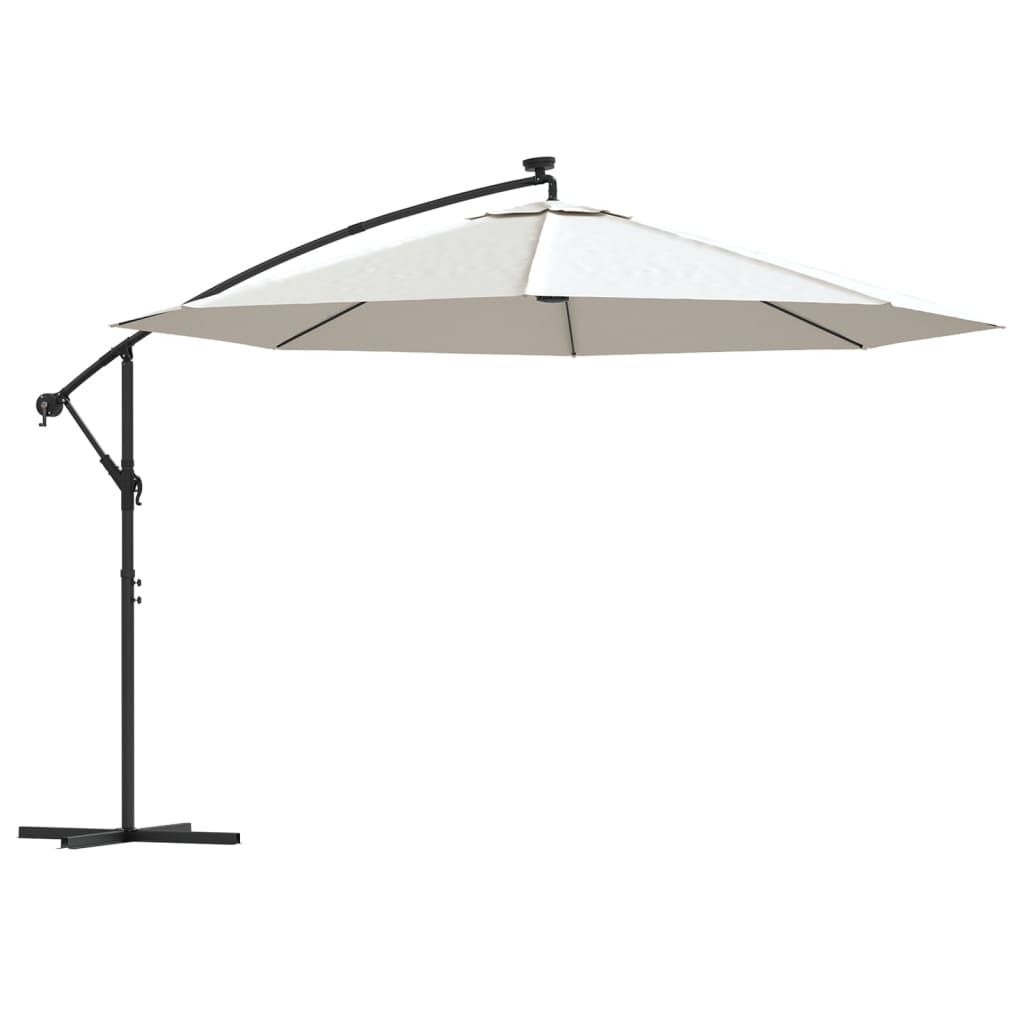 vidaXL Cantilever Garden Parasol with LED Lights and Metal Pole 350 cm Sand 2