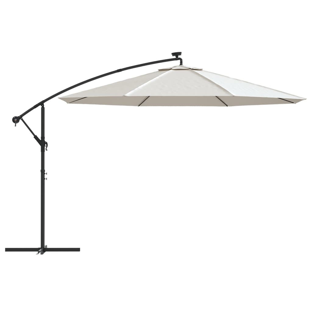vidaXL Cantilever Garden Parasol with LED Lights and Metal Pole 350 cm Sand 4