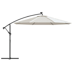 vidaXL Cantilever Garden Parasol with LED Lights and Metal Pole 350 cm Sand 4