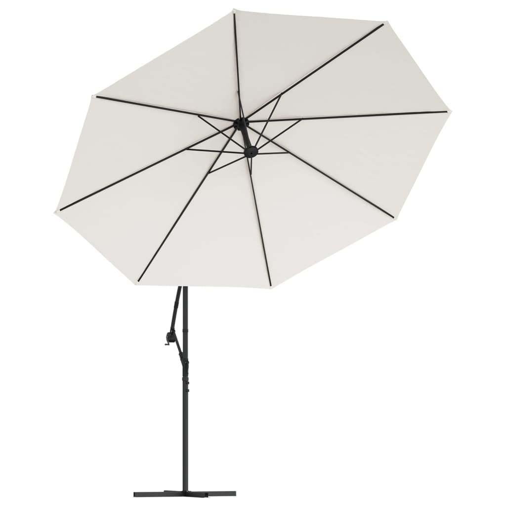 vidaXL Cantilever Garden Parasol with LED Lights and Metal Pole 350 cm Sand 5