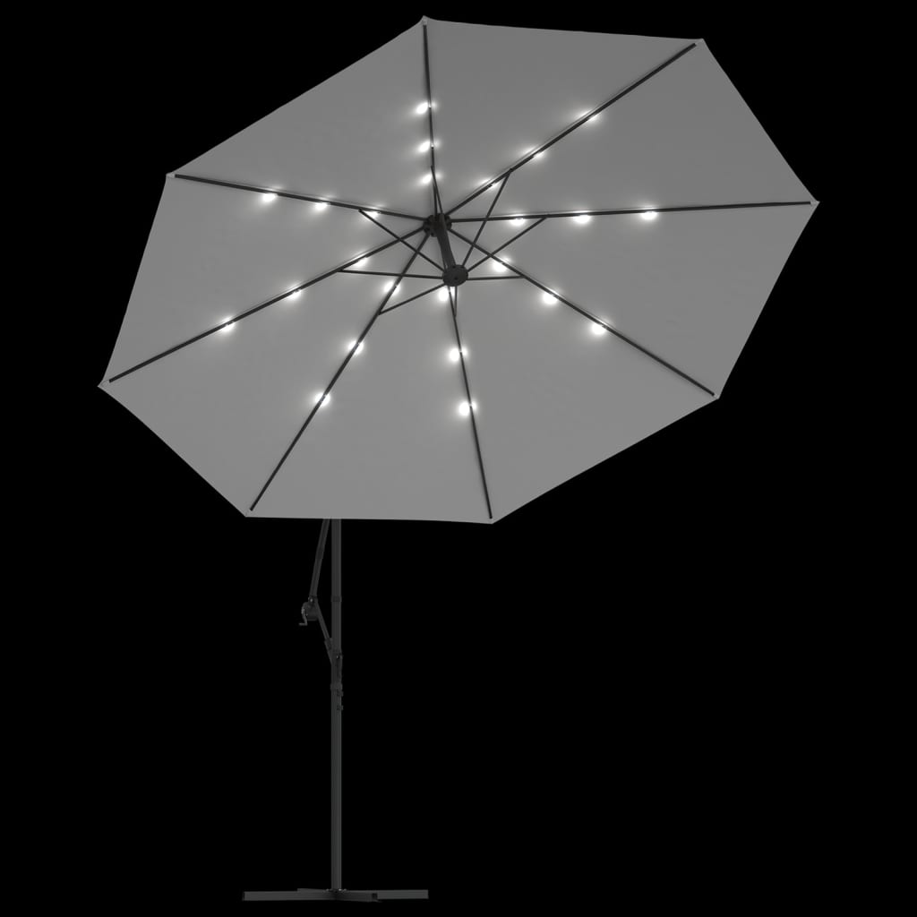 vidaXL Cantilever Garden Parasol with LED Lights and Metal Pole 350 cm Sand 6