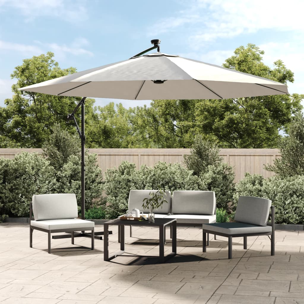 vidaXL Cantilever Garden Parasol with LED Lights and Metal Pole 350 cm Sand 1