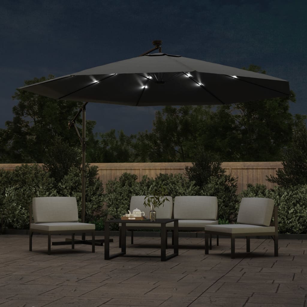 vidaXL Cantilever Garden Parasol with LED Lights and Metal Pole 350 cm Anthracite 3