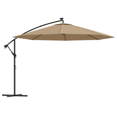 vidaXL Cantilever Garden Parasol with LED Lights and Metal Pole 350 cm Taupe 2