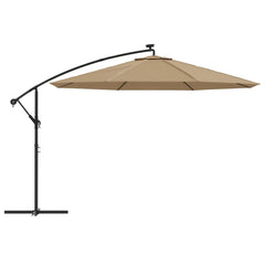 vidaXL Cantilever Garden Parasol with LED Lights and Metal Pole 350 cm Taupe 4