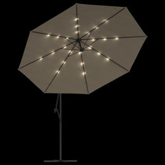 vidaXL Cantilever Garden Parasol with LED Lights and Metal Pole 350 cm Taupe 6