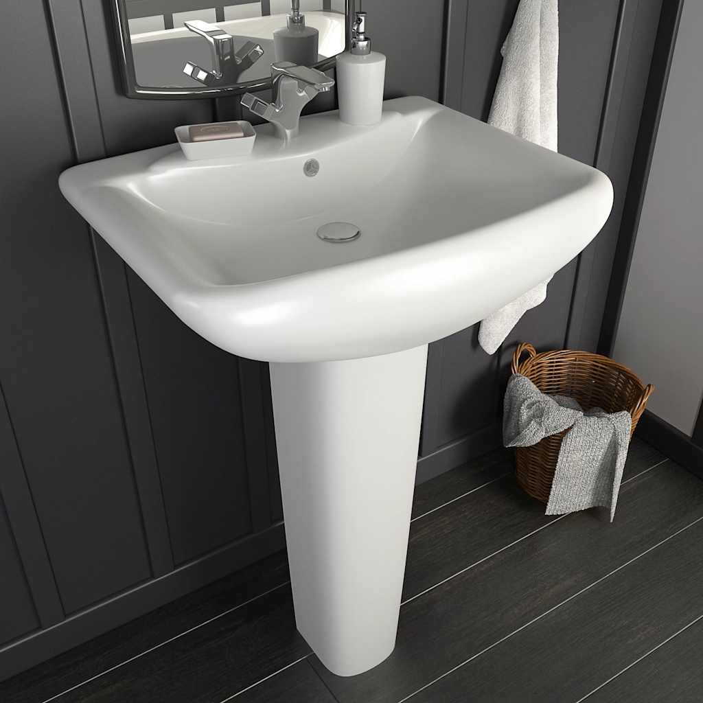 143003 vidaXL Freestanding Basin with Pedestal Ceramic White 580x470x200 mm 1
