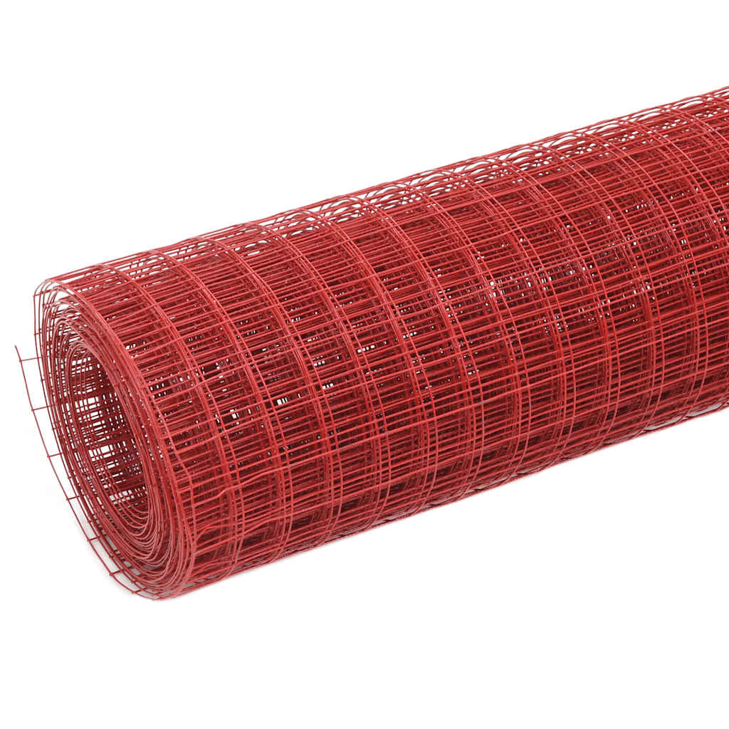 vidaXL Chicken Wire Fence Steel with PVC Coating 25x1 m Red 2