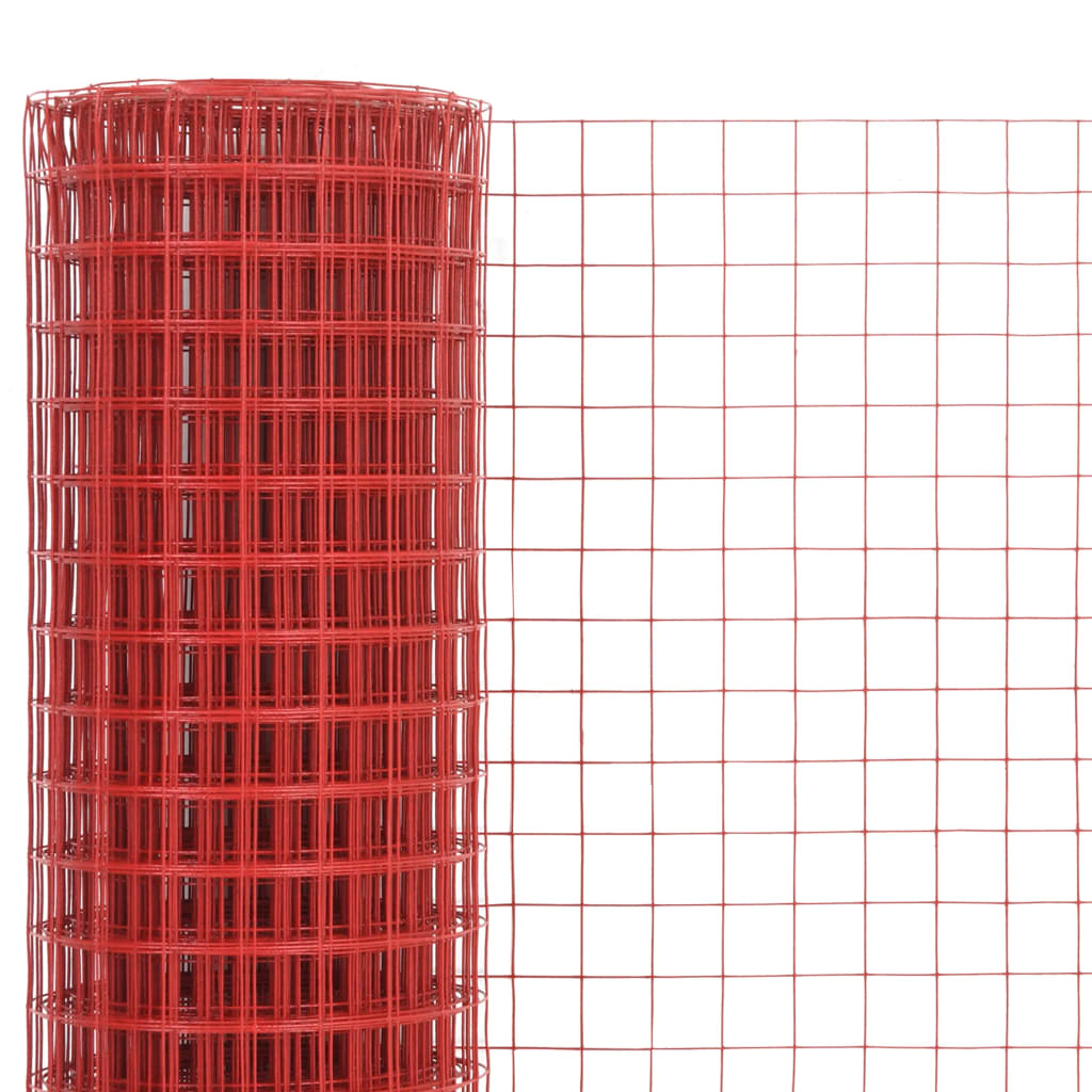 vidaXL Chicken Wire Fence Steel with PVC Coating 10x1.5 m Red 3