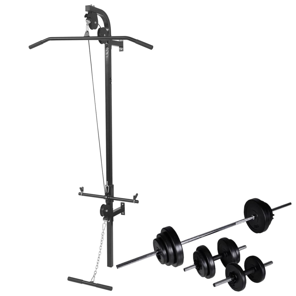 Wall-mounted Power Tower with Barbell and Dumbbell 30.5 kg