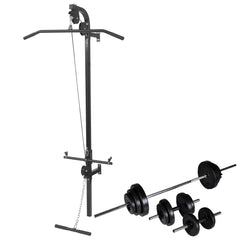 Wall-mounted Power Tower with Barbell and Dumbbell 30.5 kg