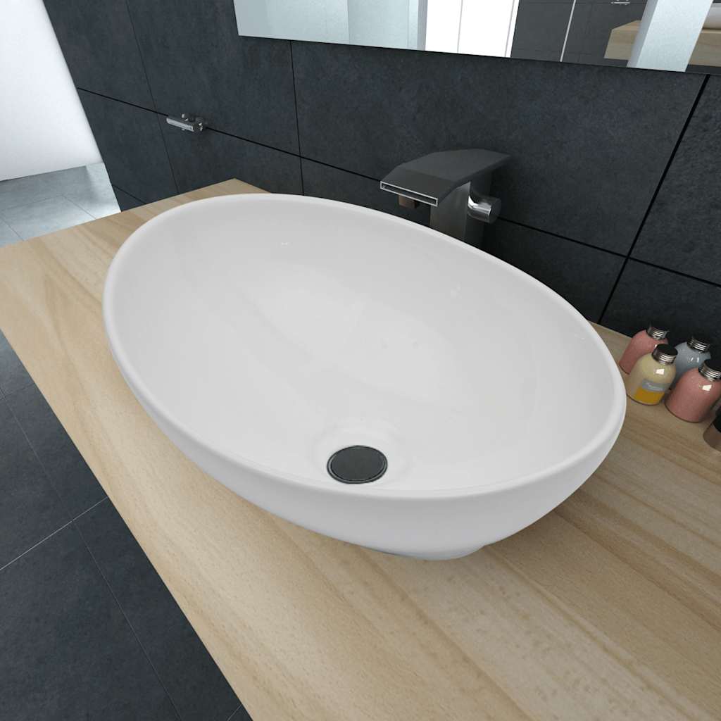 vidaXL Ceramic Basin 40x33 cm Oval White 1