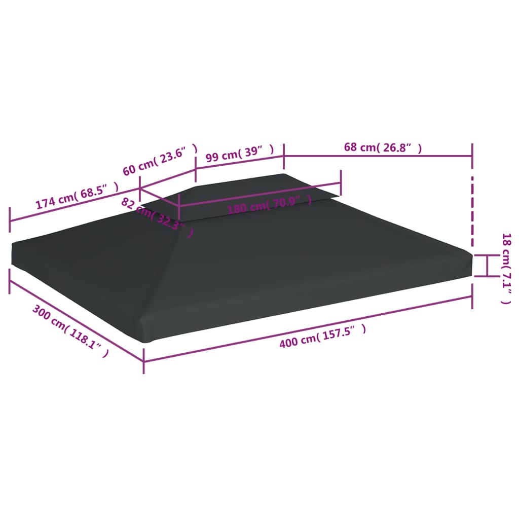 vidaXL Gazebo Top Cover | Anthracite | Polyester with PVC coating | 4x3 meters 6