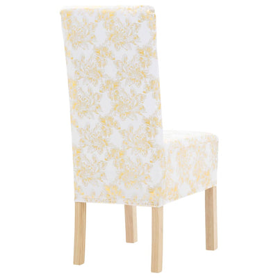 6 pcs Straight Chair Covers Stretch White with Golden Print