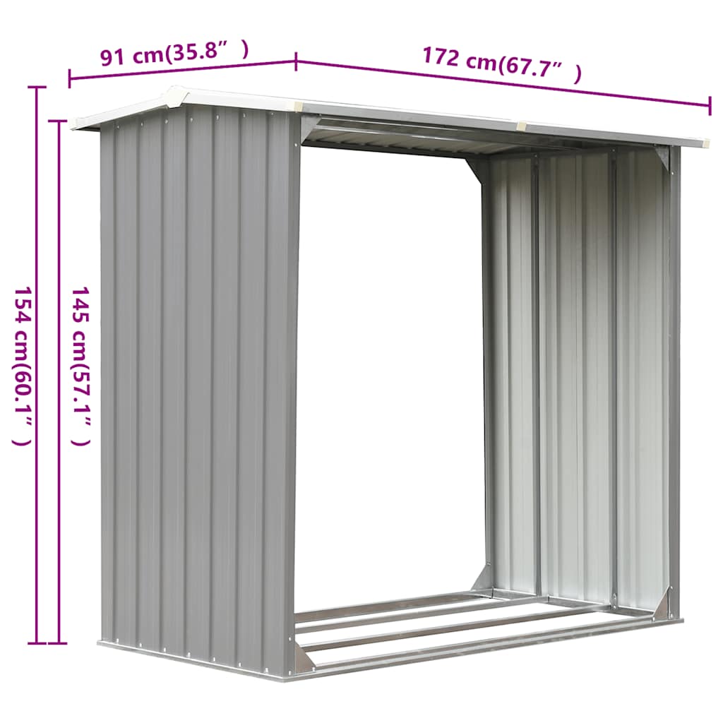 Log Storage Shed Galvanised Steel 172x91x154 cm Grey