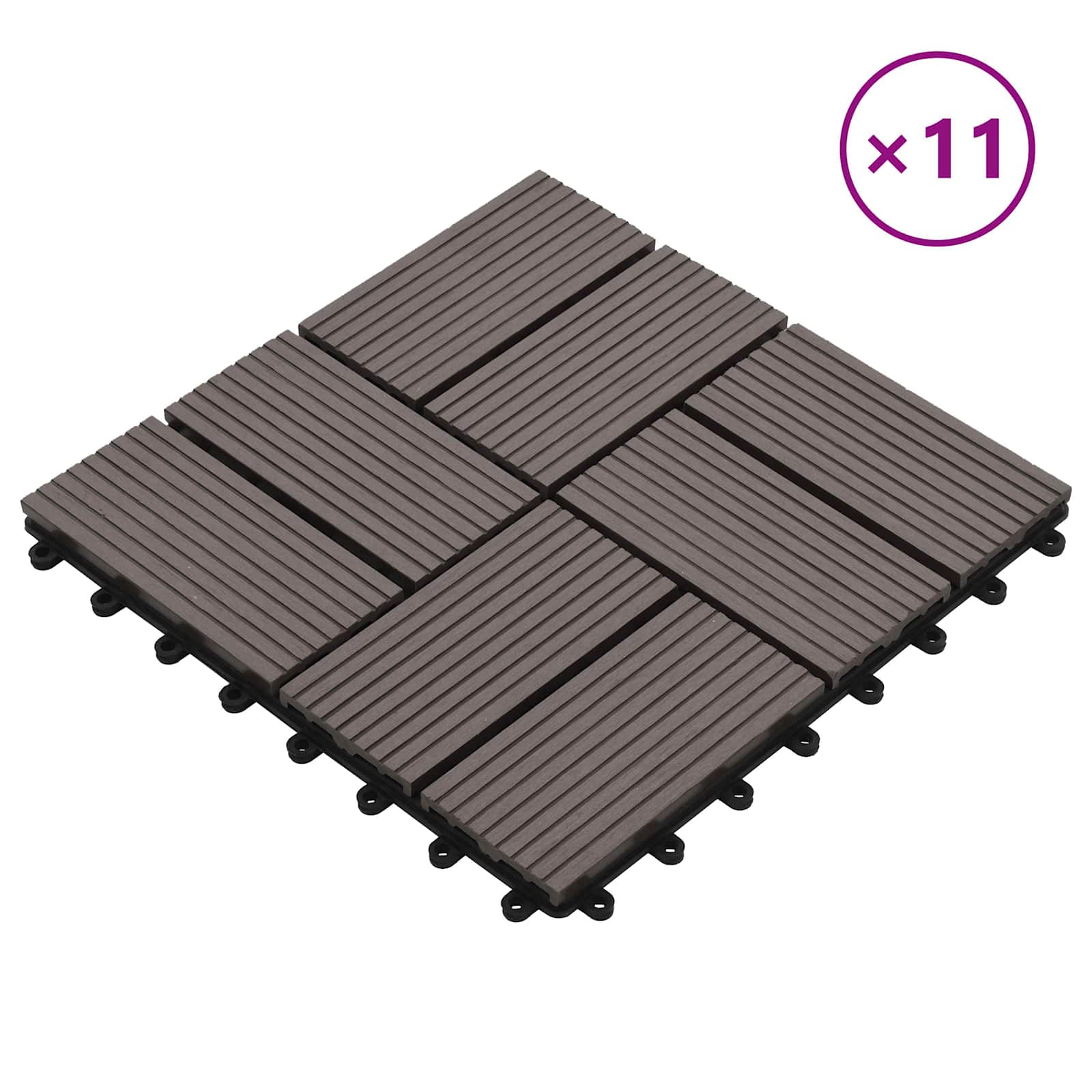 vidaXL Decking Tile 11 pcs Dark Brown 30 x 30 cm WPC 2