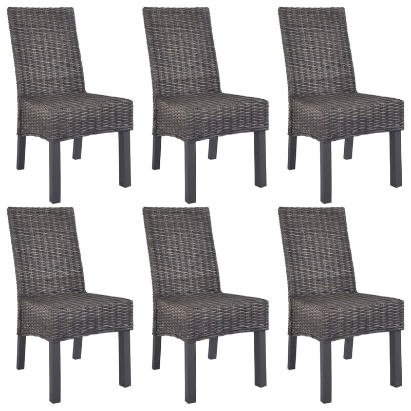 Dining Chairs 6 pcs Brown Kubu Rattan and Mango Wood