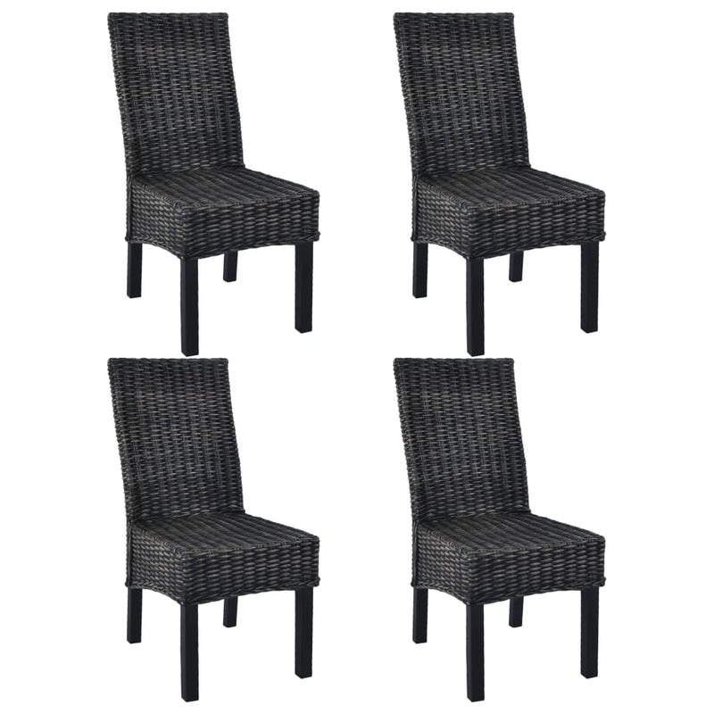 Dining Chairs 4 pcs Black Kubu Rattan and Mango Wood