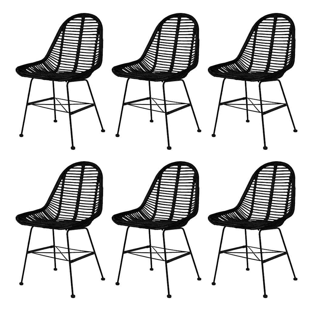 vidaXL Dining Chairs 6 pcs Black Natural Rattan 1