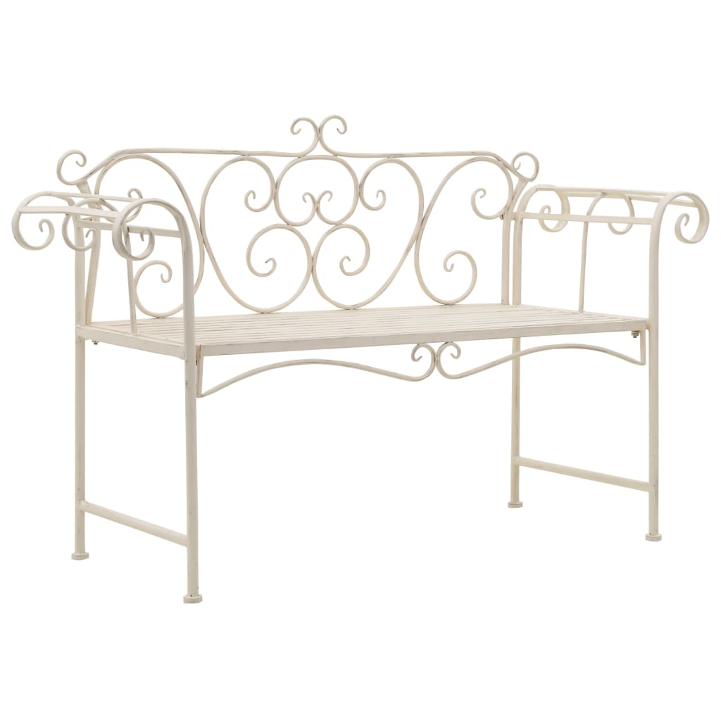 vidaXL Garden Bench 132 cm Metal Antique White 1